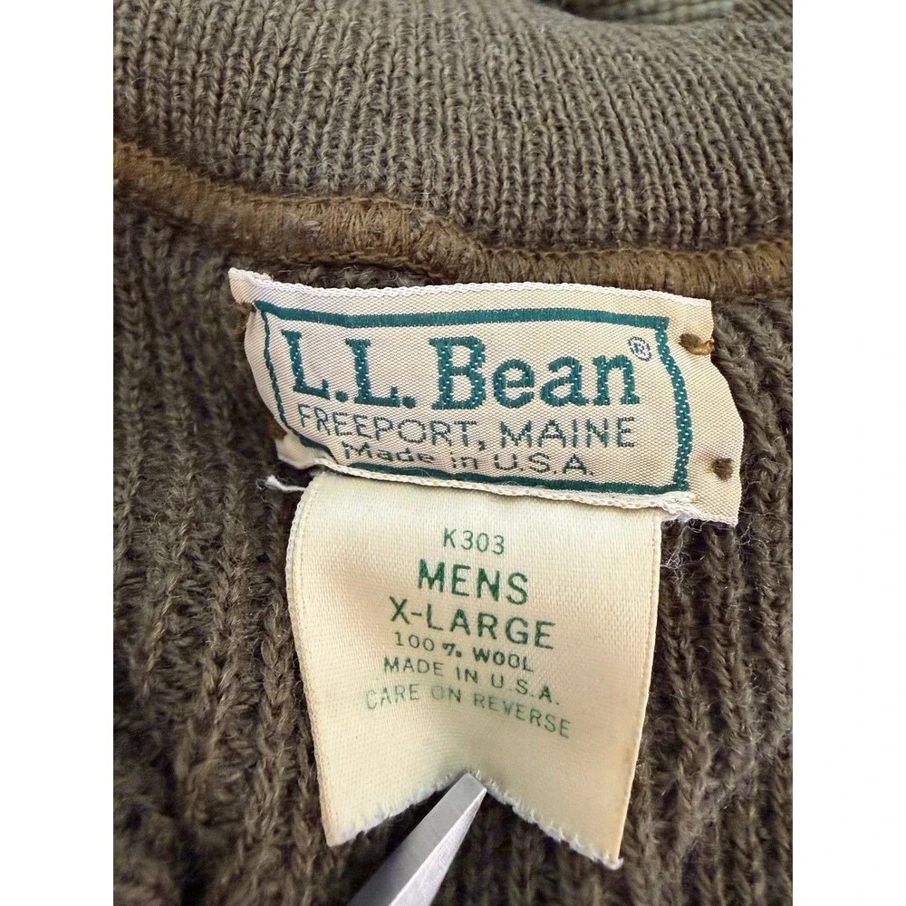 Vintage LL Bean Military Commando Henley Sweater 100% Wool USA Made 80s READ